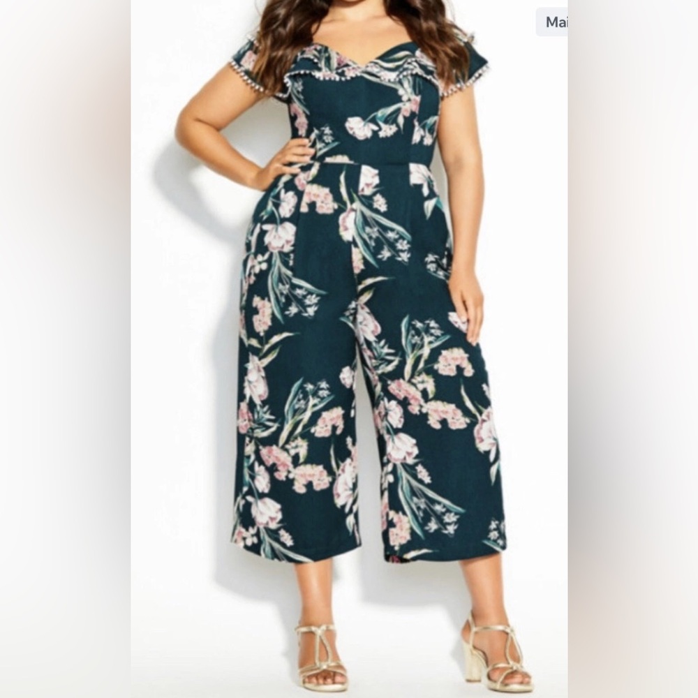 NWT City Chic Women's Plus Fresh Field Jumpsuit Green Size 22w